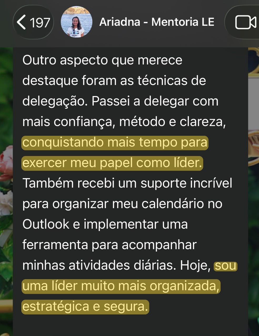Print do depoimento de Ariadna
