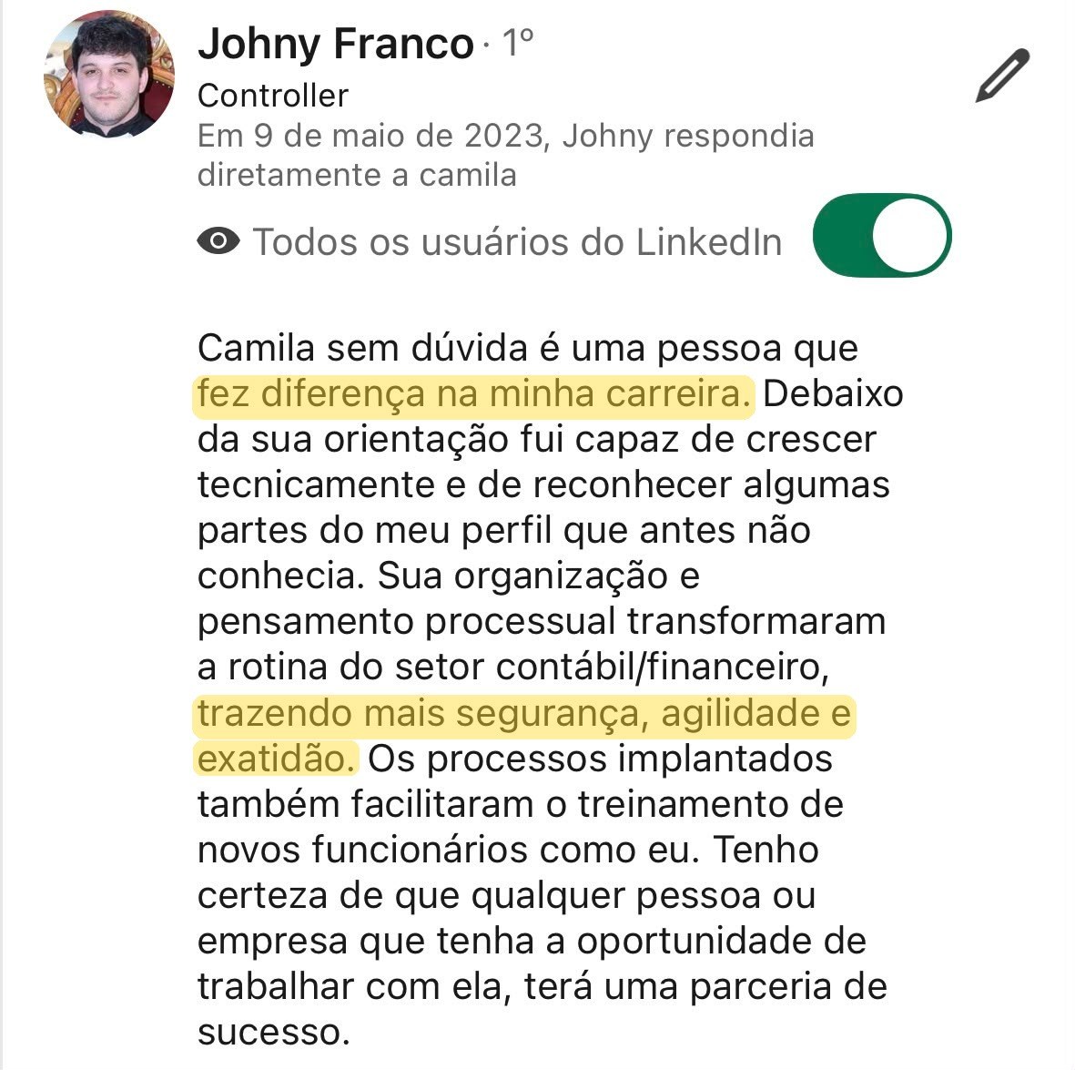 Print do depoimento de Johny Franco